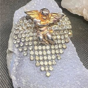Vtg Rhinestone Heart Brooch with Churb